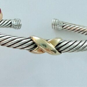 David Yurman X Classic Cable Bracelet 4mm Sterling Silver 14K Gold X…OBO